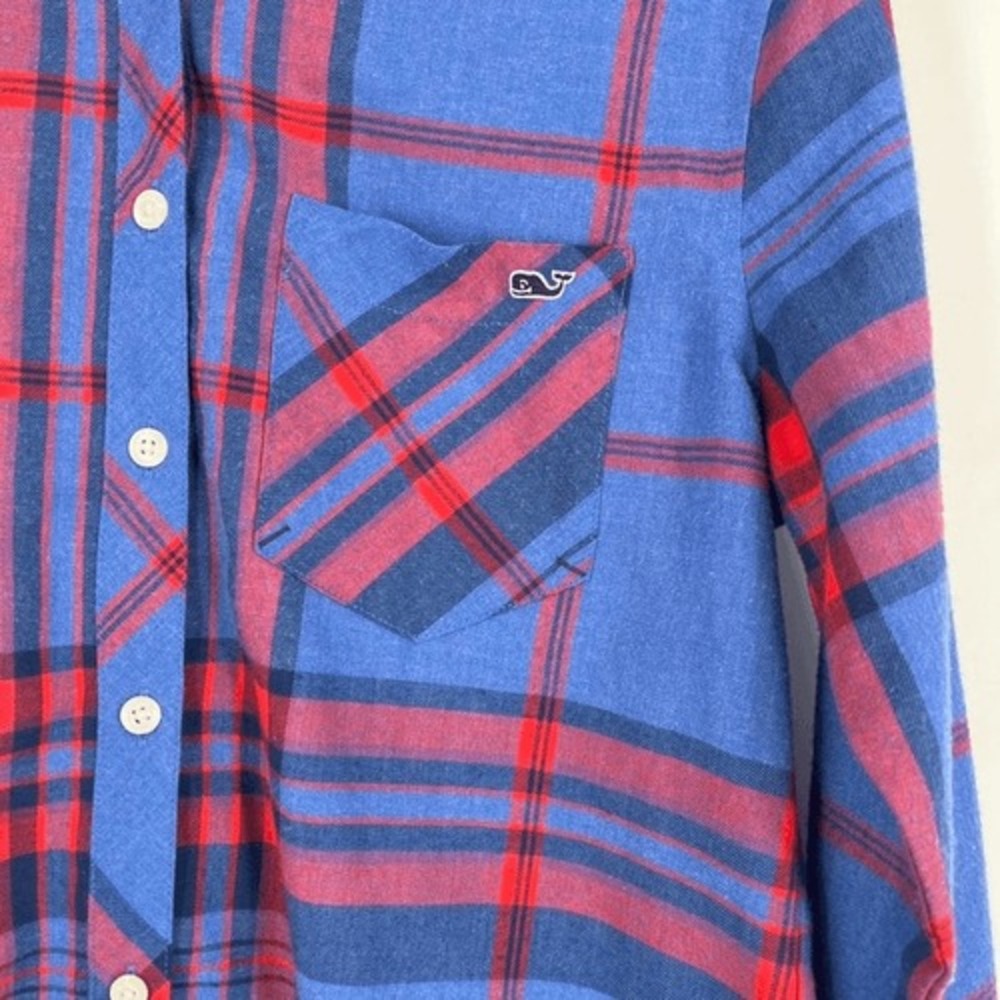 Vineyard Vines Button Down Women Size‎ 0 Blue Red Plaid Relaxed Preppy Coastal - Picture 8 of 12